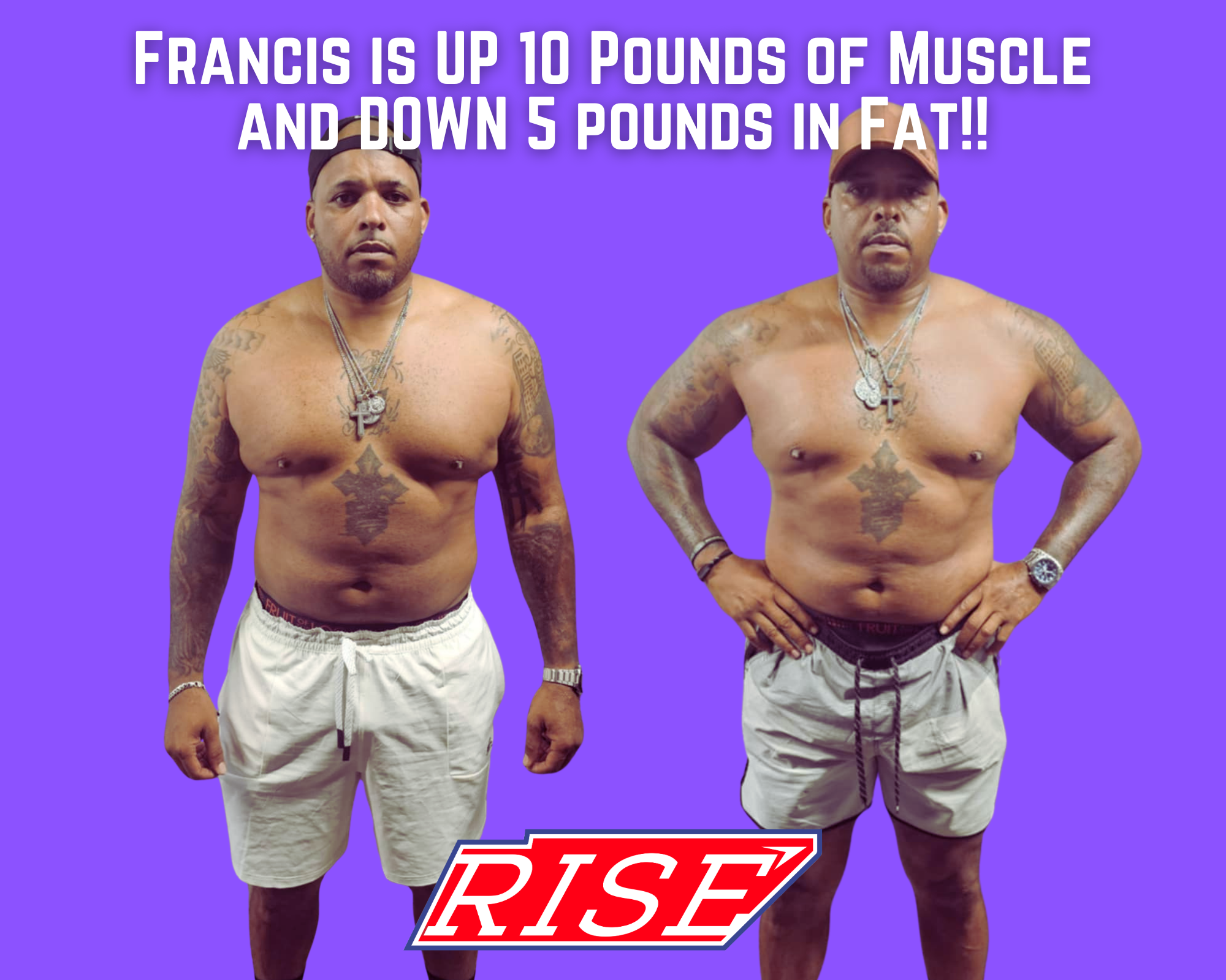 Francis up 10 lbs muscle, down 5 lbs fat at Rise